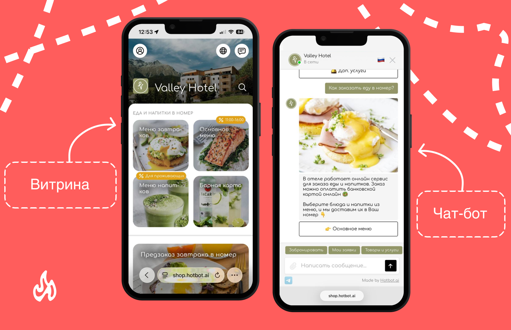 Продажа дополнительных услуг через витрину Хотбот