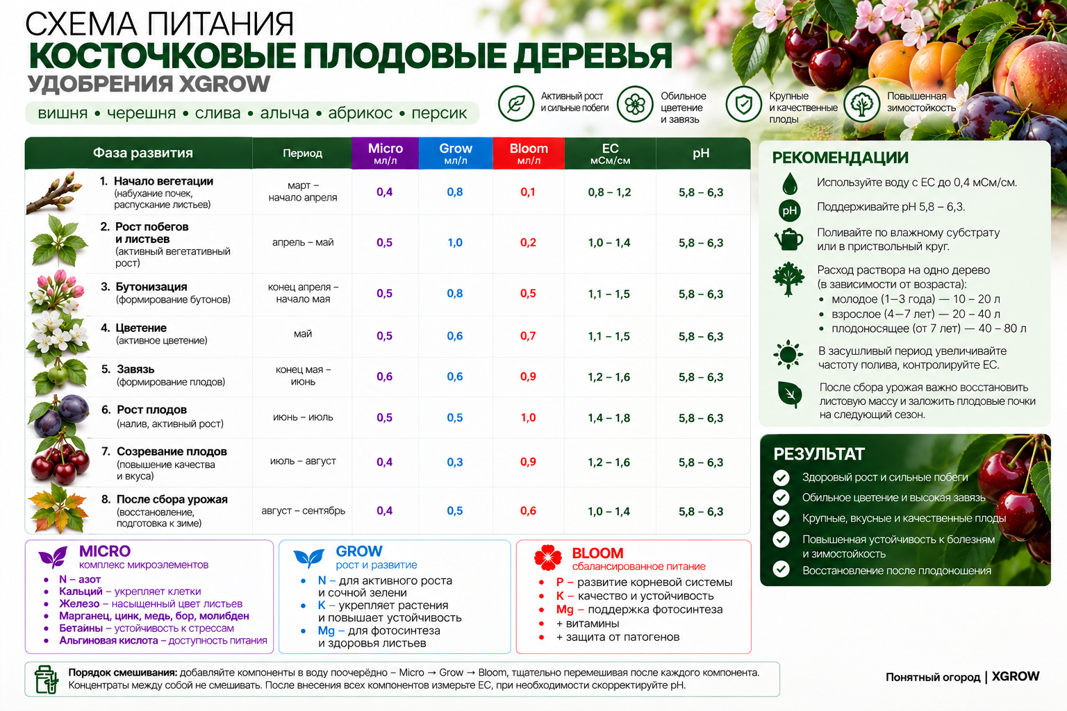 Схема питания косточковых деревьев