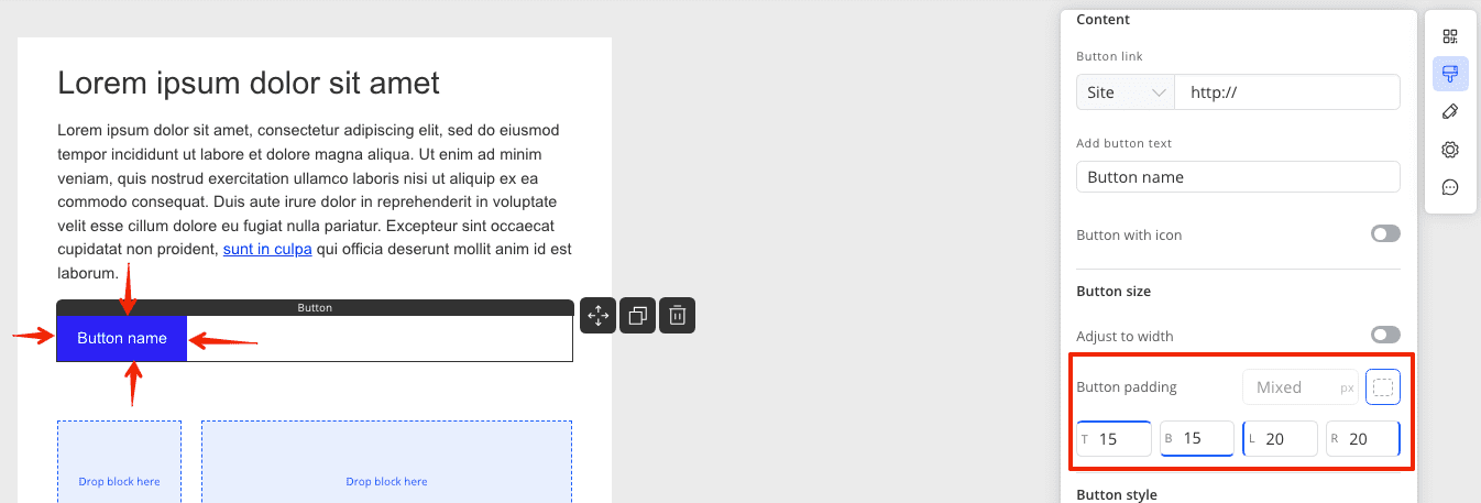 Setting up button size in appearance