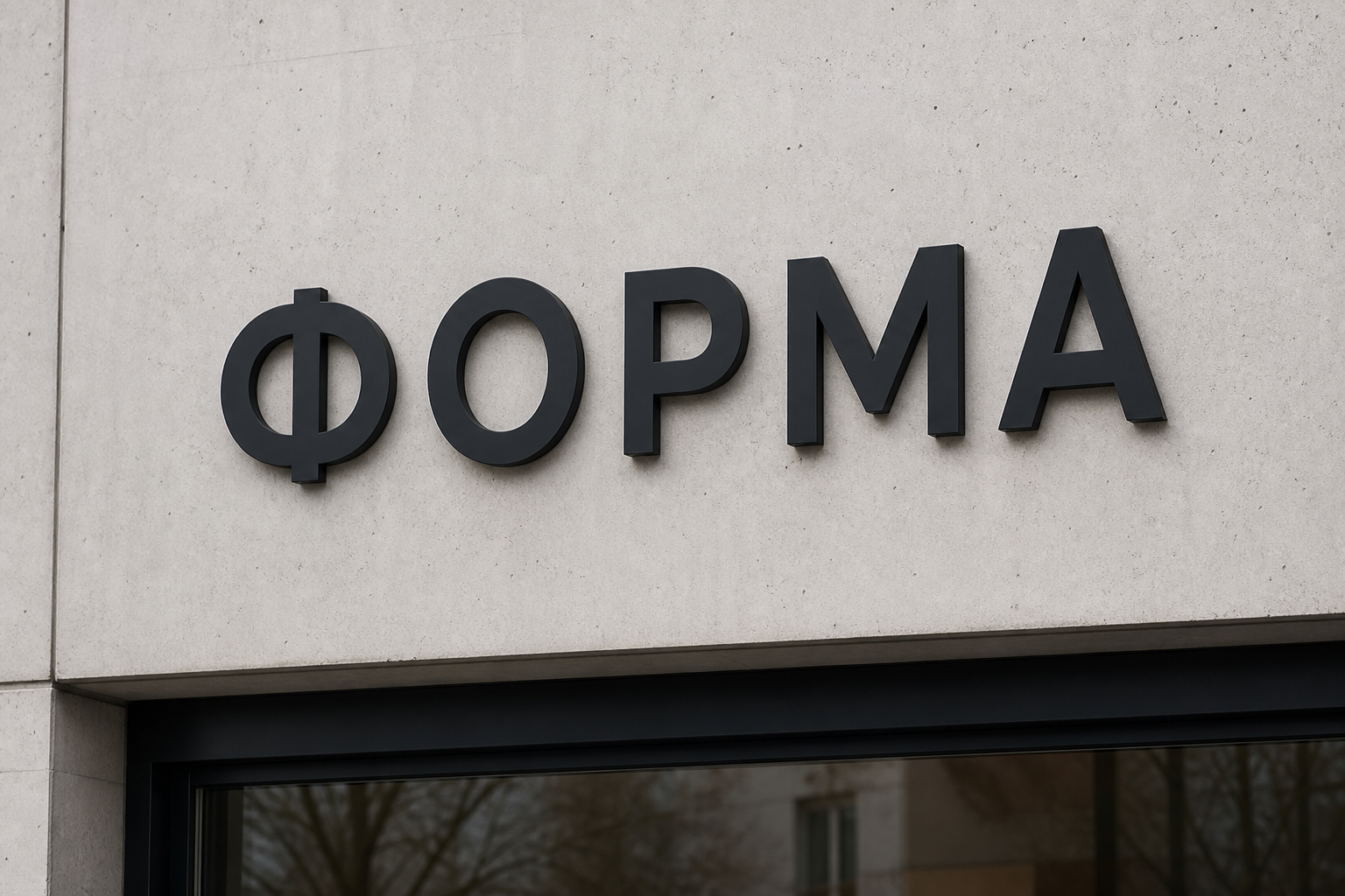 3D-рендер плоской металлической вывески «ФОРМА» без подсветки