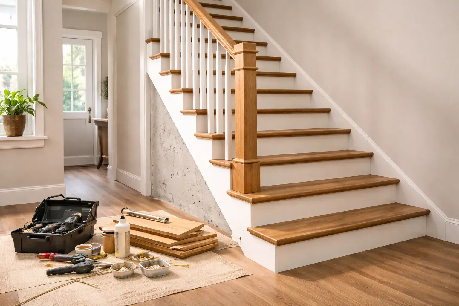 Отделка бетонной лестницы деревом