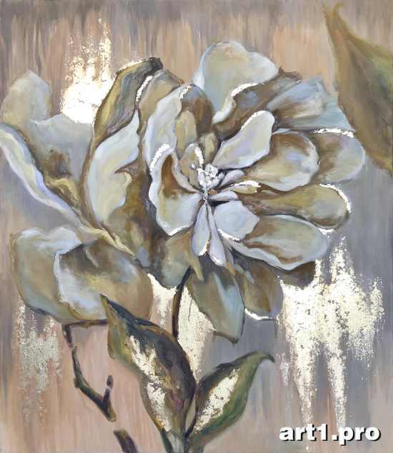 картина золото поталь пион