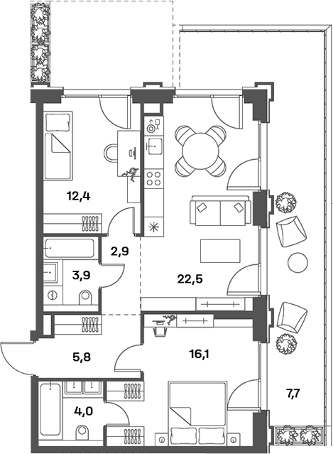 3-комн 85 м²