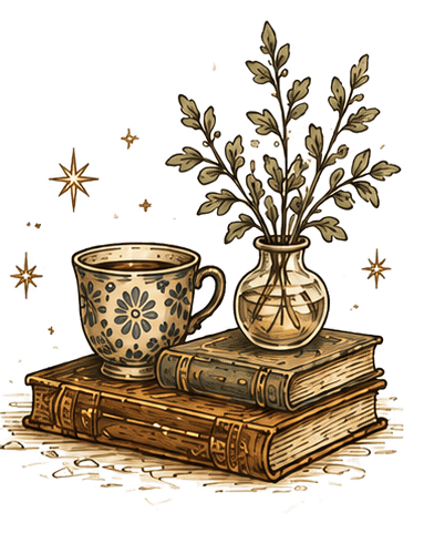 Чашка, ваза и книги