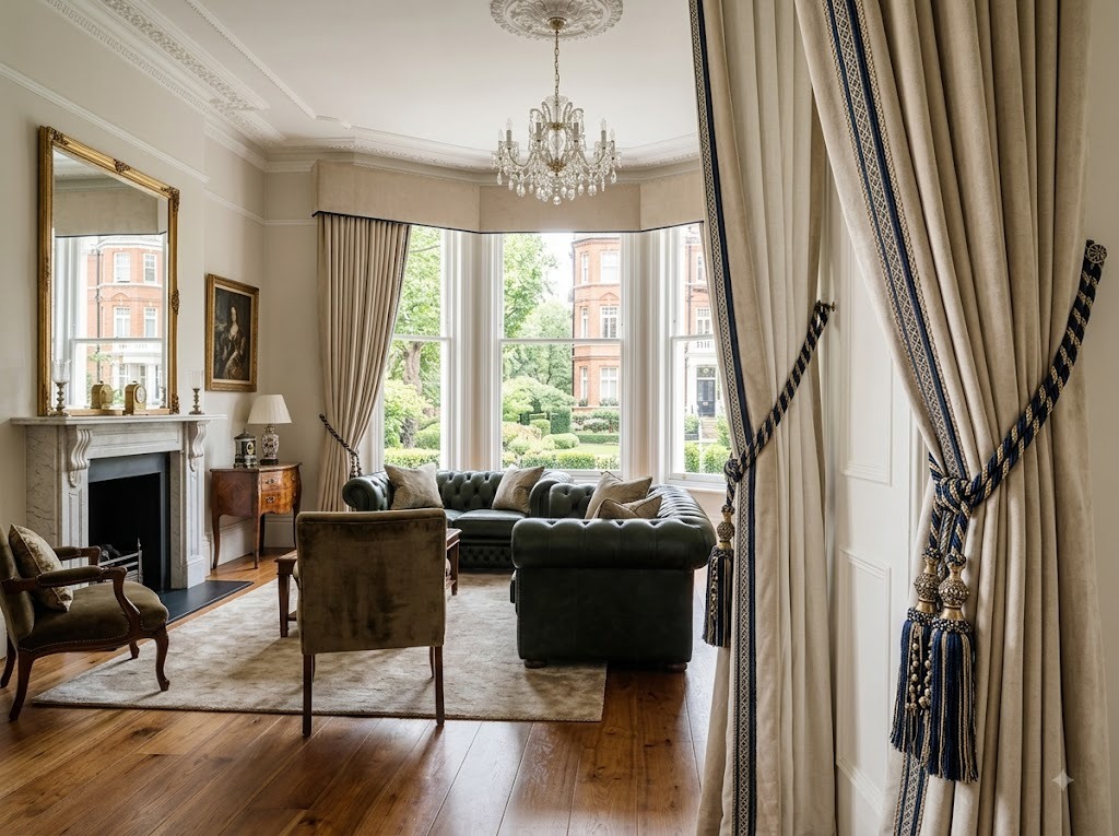 Knightsbridge Private Park с натуральными портьерными тканями на подкладке и декоративными деталями