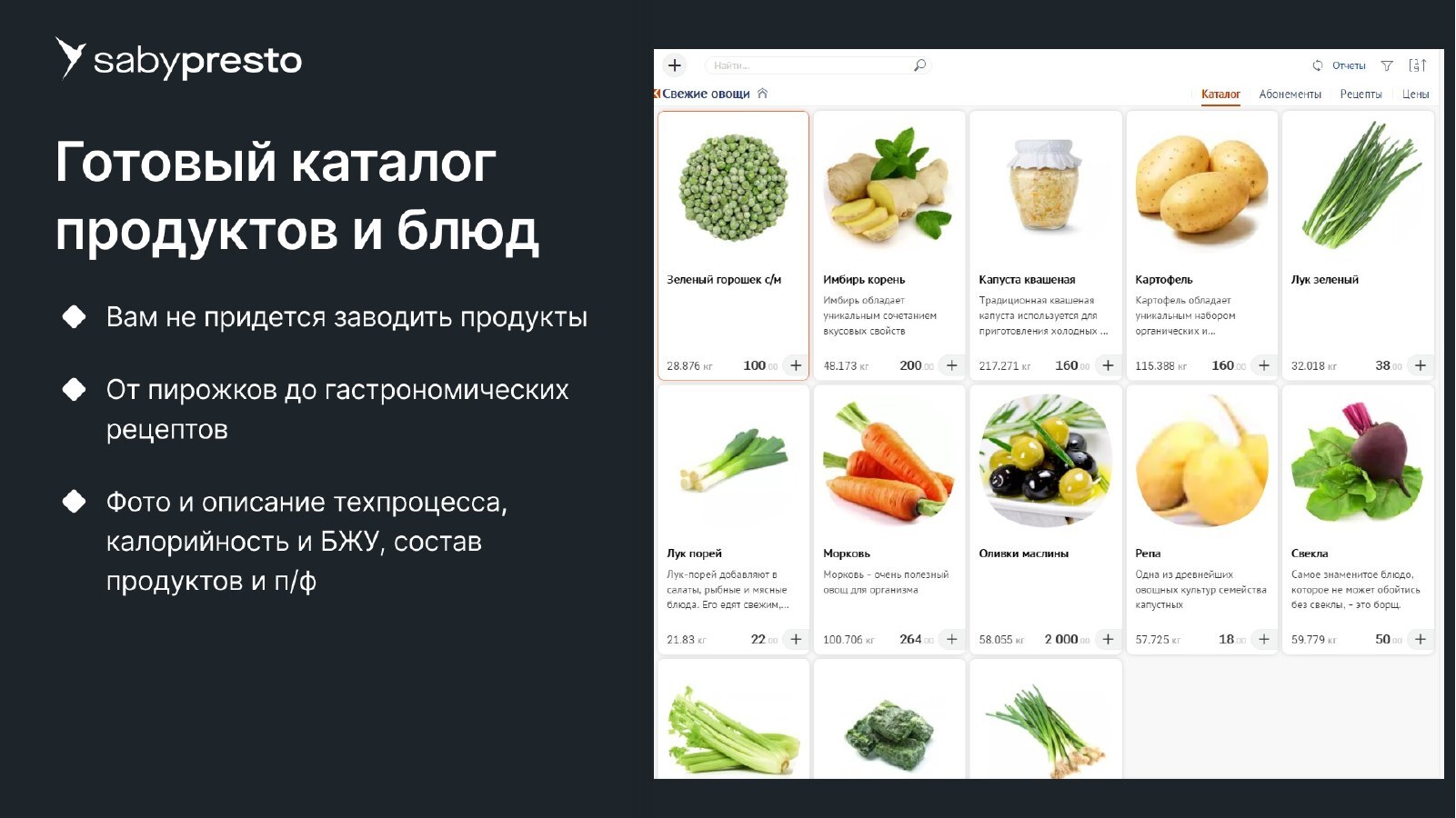 Каталог и меню Saby Presto
