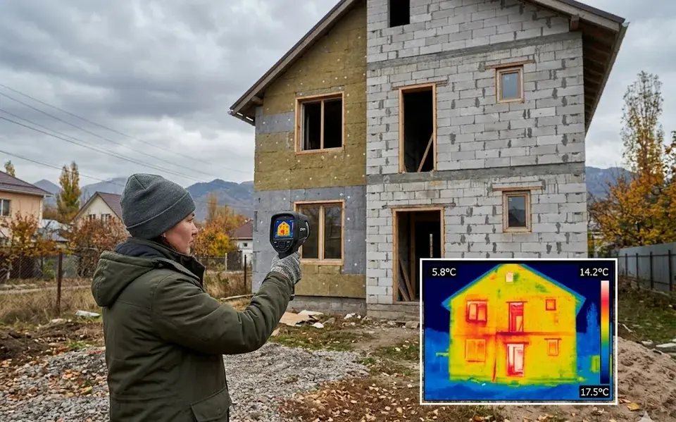 Необходимость утепления газоблока — дом из газобетона с тепловизором на фасаде, утепление дома из газоблока