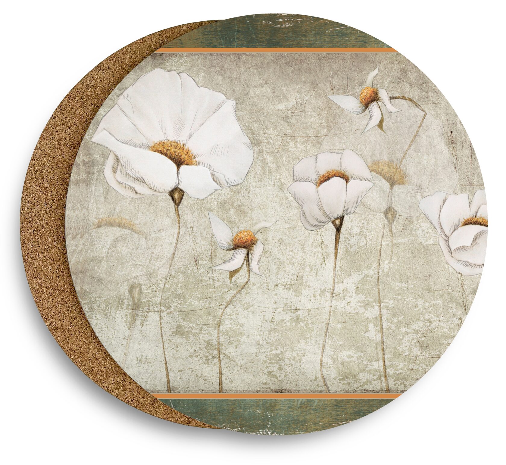 Салфетки сервировочные круглые "Белые маки"