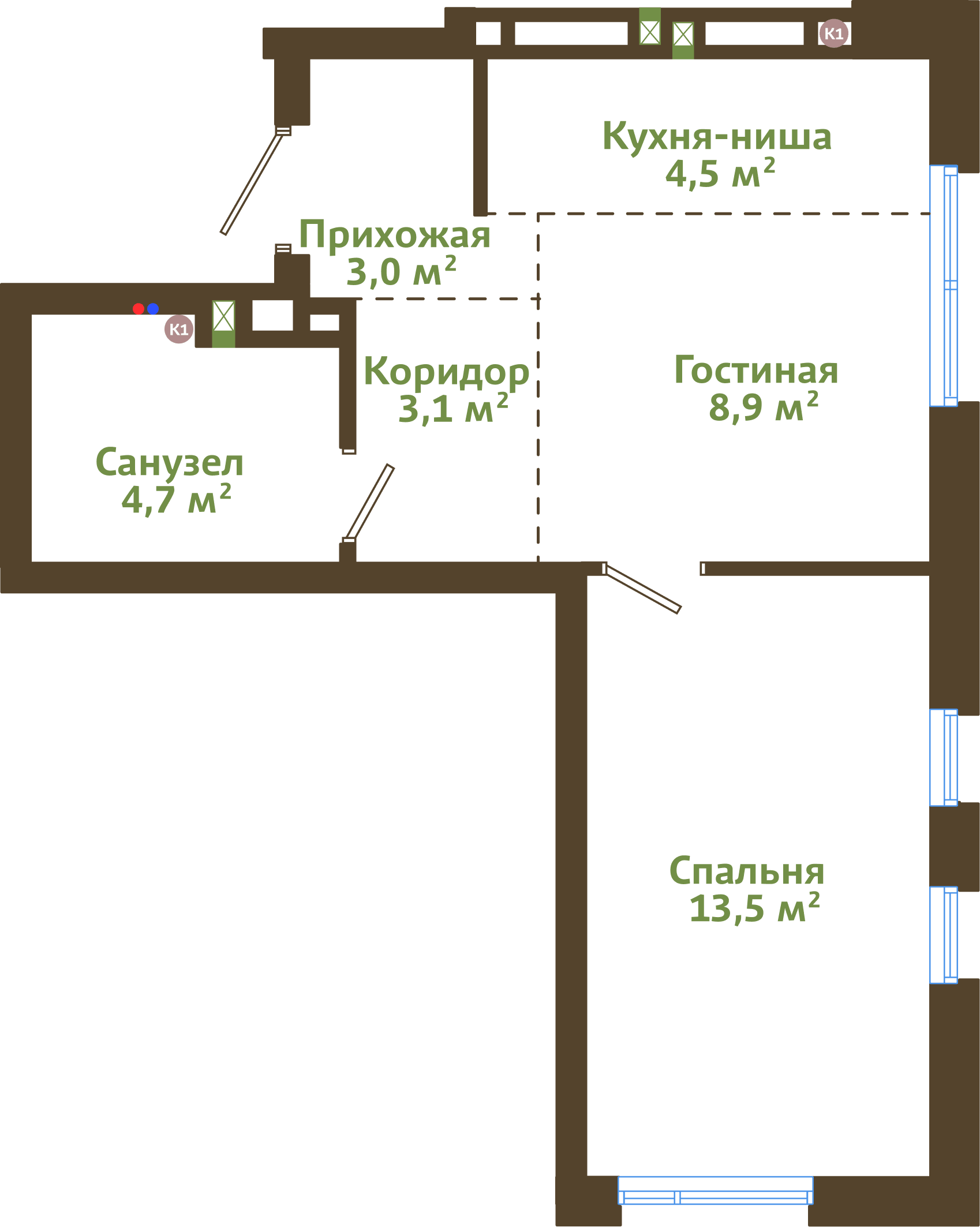 Планировка 2-комнатной квартиры 37,70 м²
