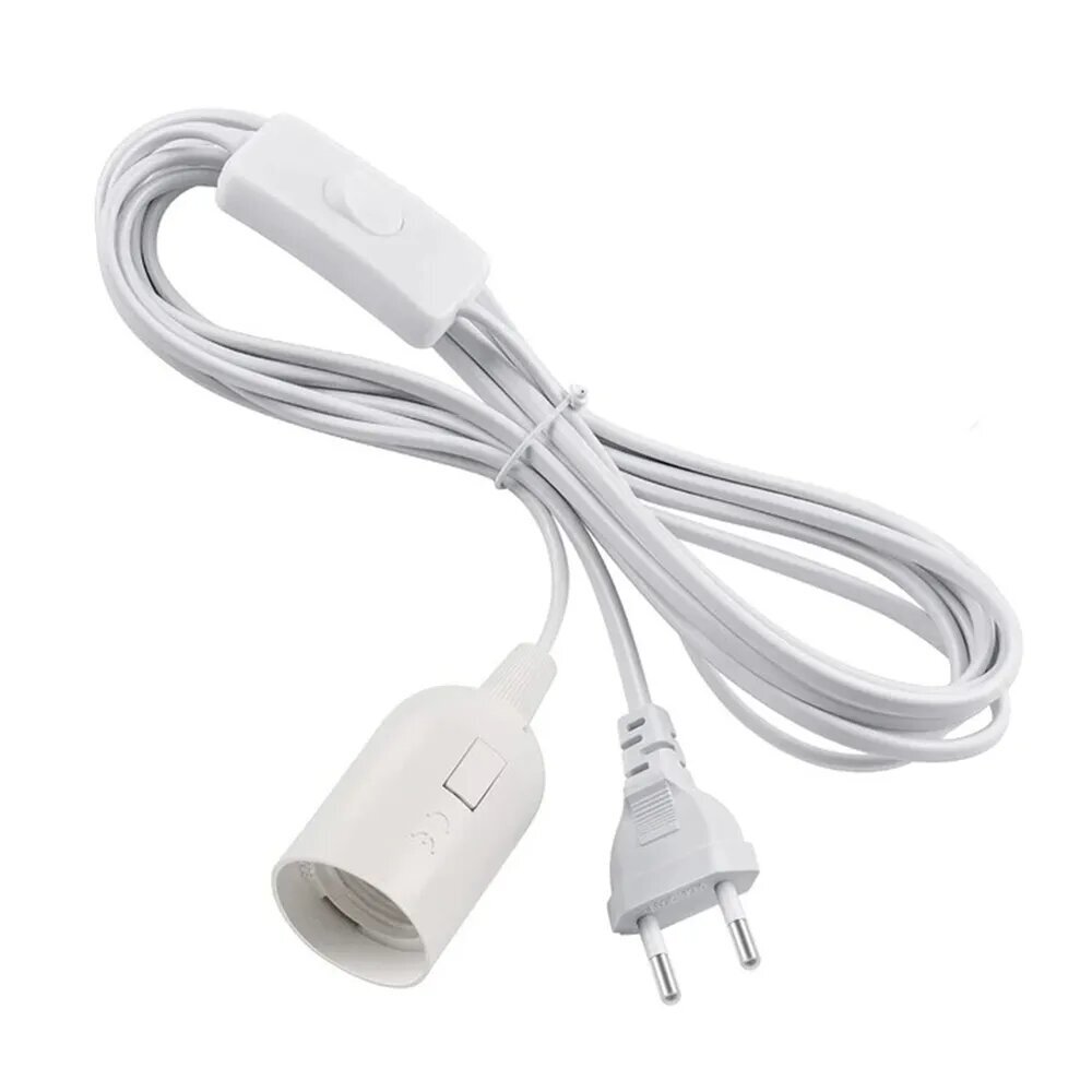 патрон с проводом, белый патрон, патрон E27, патрон для лампы, патрон с кабелем, EcoLuchina, белый патрон с проводом, патрон 250 Вт, патрон для ламп накаливания, патрон для дома