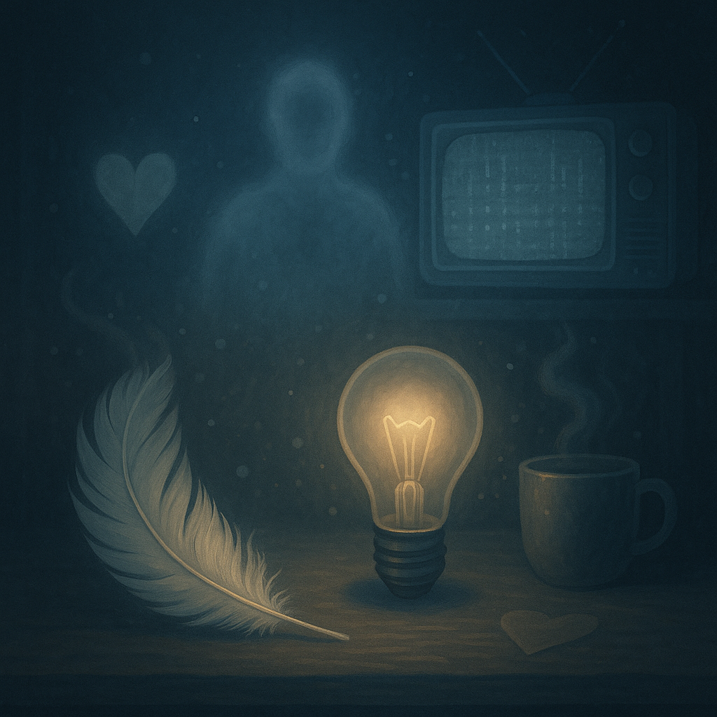 Segnali spirituali dei defunti: piuma, luce accesa, sagoma eterea e interferenze elettromagnetiche, simboli di comunicazione dall’aldilà