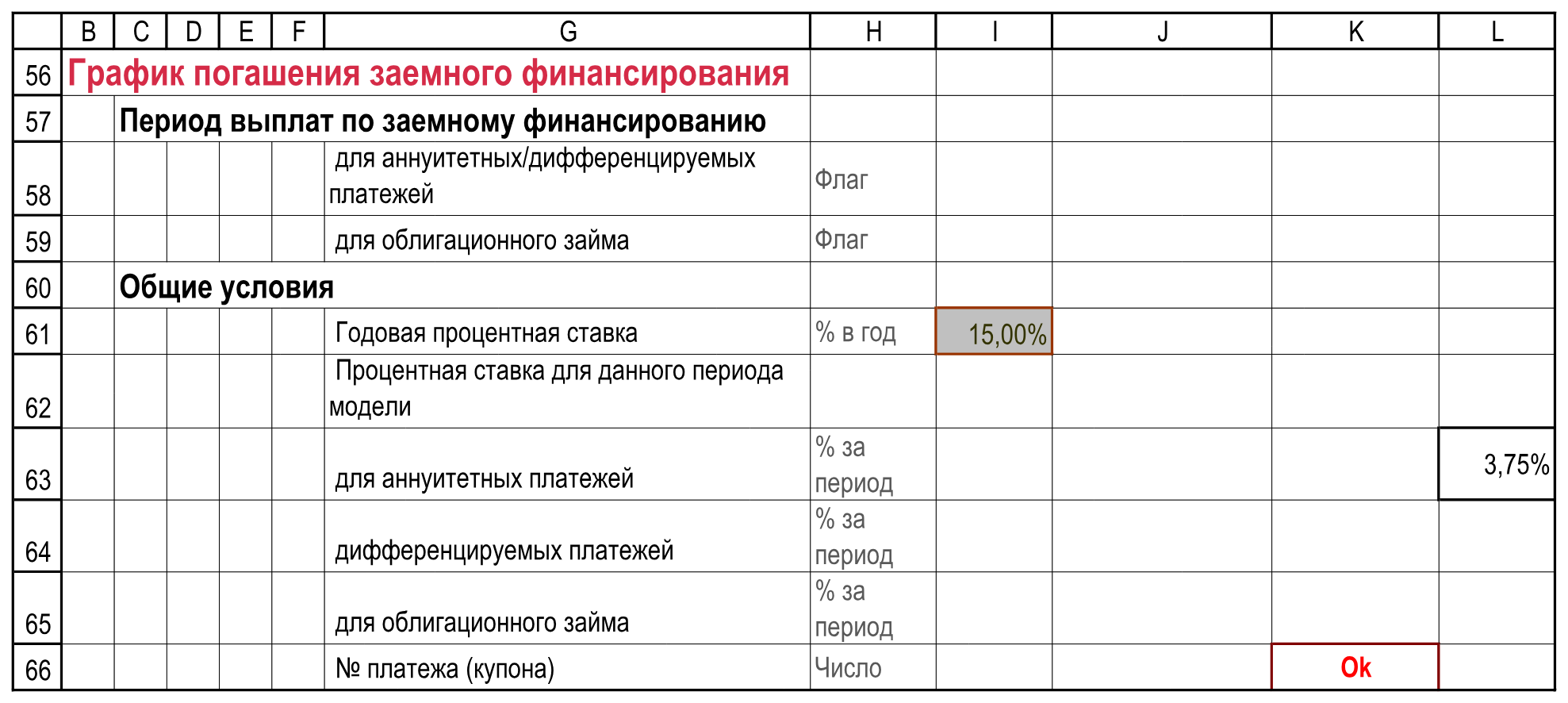 Подписи и значения блока. Расчеты!B56:L66.