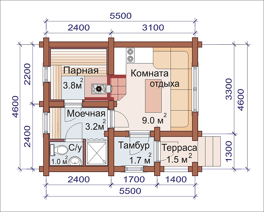 Баня из бревна проекты 6х4