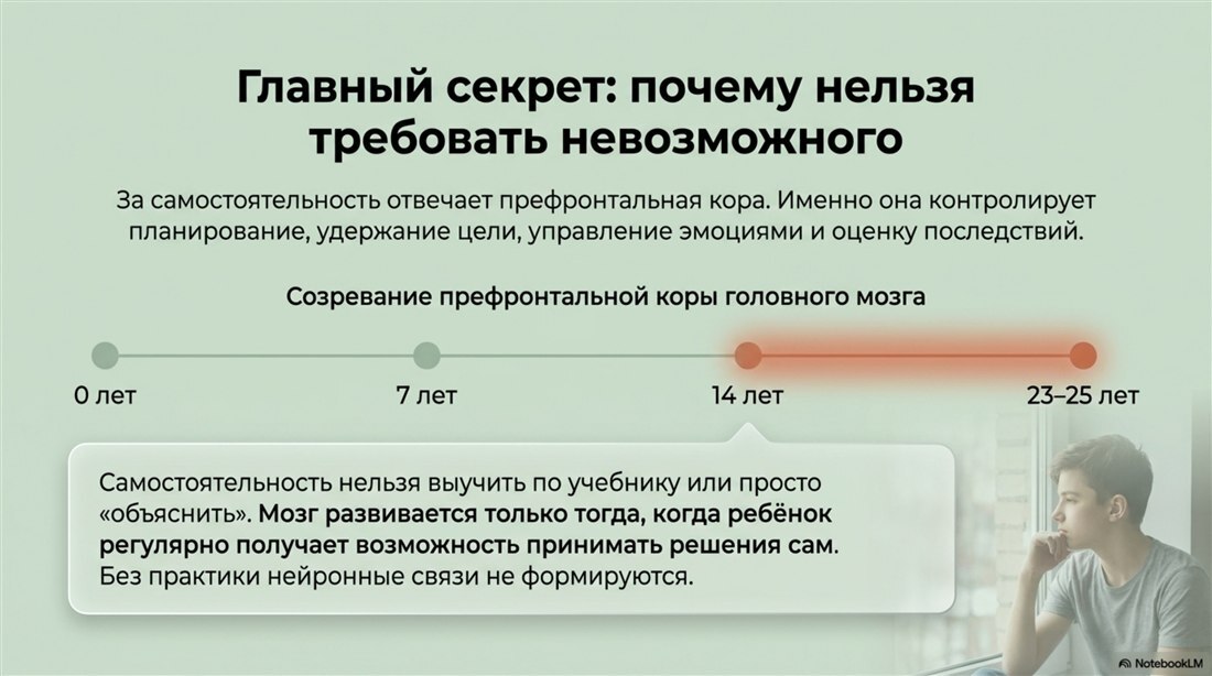 Созревание префронтальной коры: от 0 до 23–25 лет