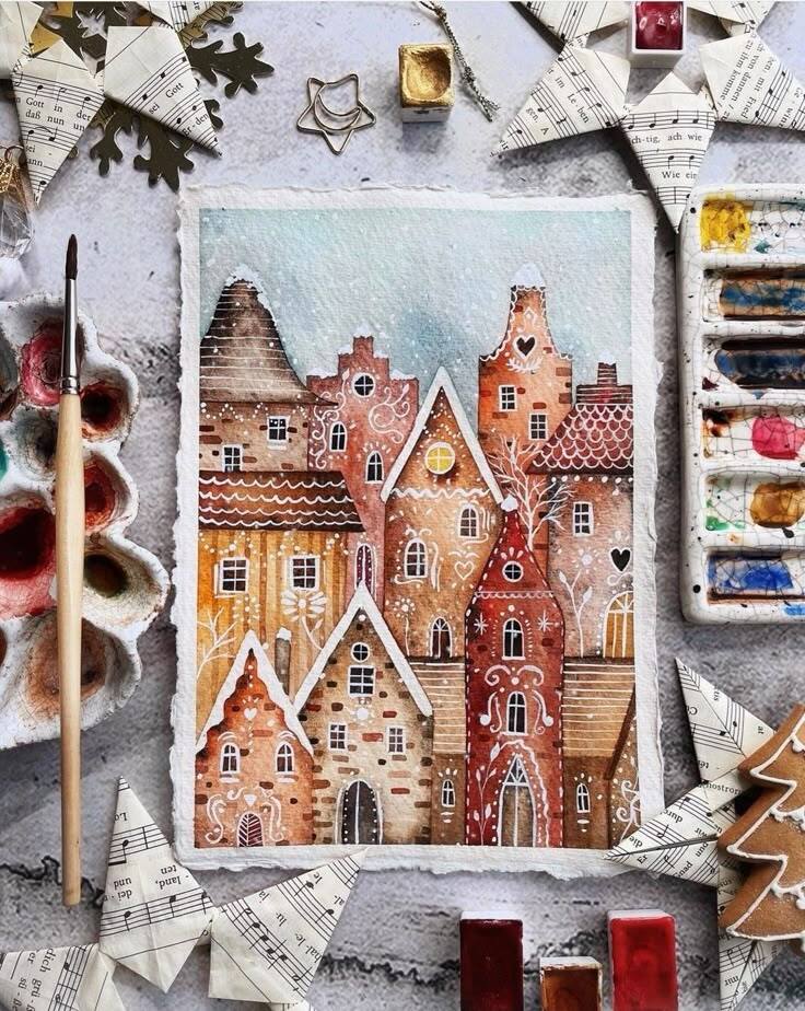 Более 30 идей для рождественских акварельных рисунков, которые вам понравятся 113