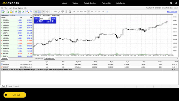 Exness web terminal interface