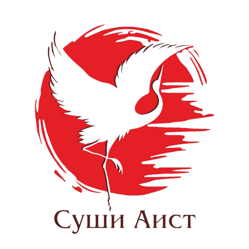 Логотип. Белый журавль на фоне красного солнца