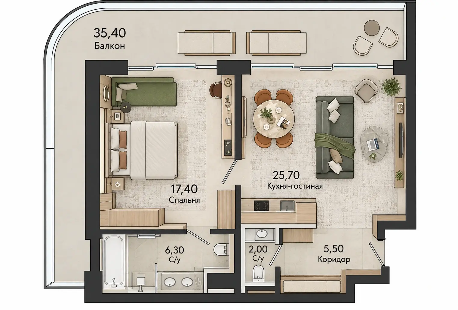 Цветная 2D-планировка номера Suite — Alean Select Agoy