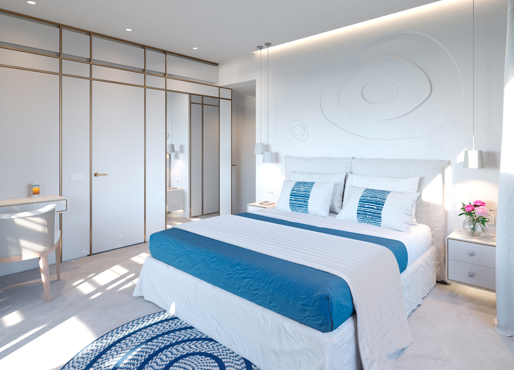3D-visualization white hotel room 