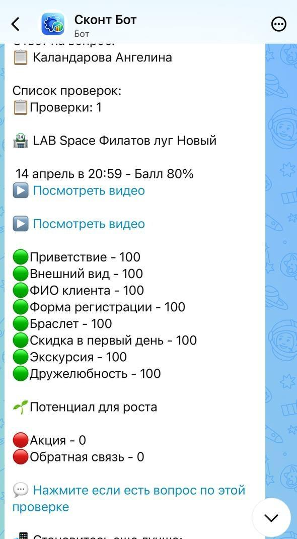 Пример результата проверки в боте SCont