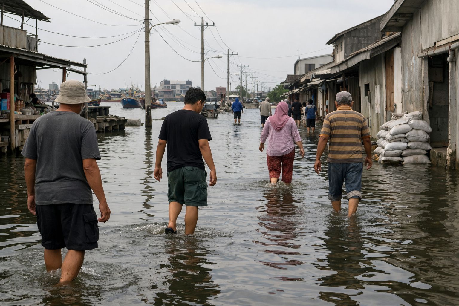 Permukiman padat di kawasan urban Pulau Jawa dengan rumah-rumah berhimpitan dan lorong sempit, menggambarkan tekanan kepadatan penduduk dan urbanisasi