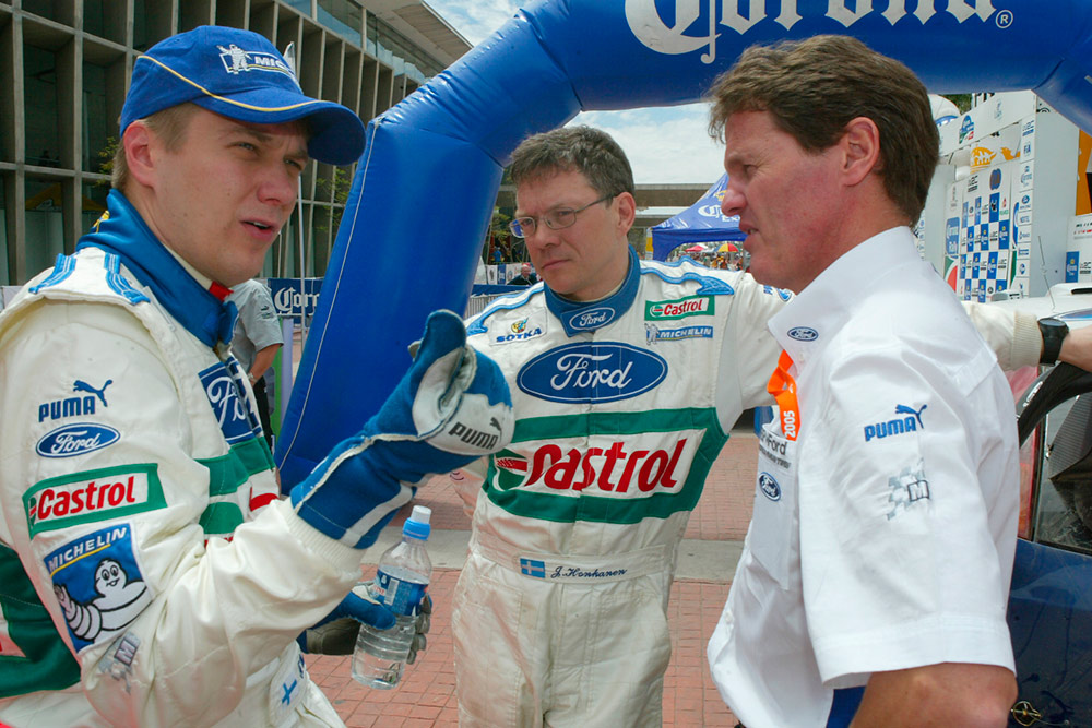 Тони Гардемайстер, Якке Хонканен и руководитель команды M-Sport Малкольм Уилсон, ралли Мексика 2005