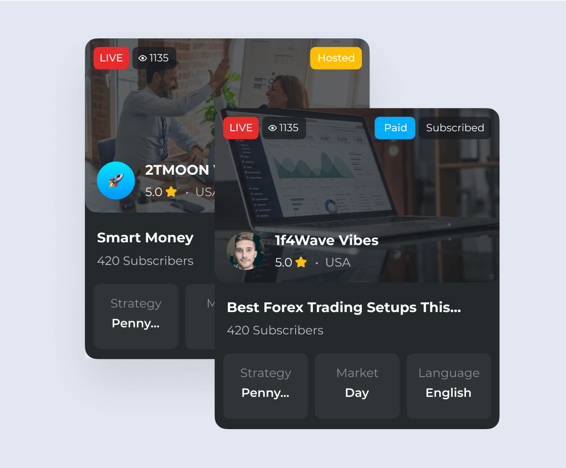 карточка прямого эфира о трейдинге по подписке