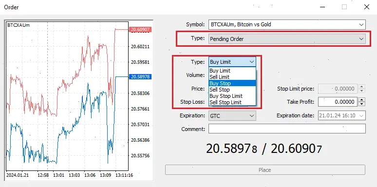 pending order mt5 FxPro