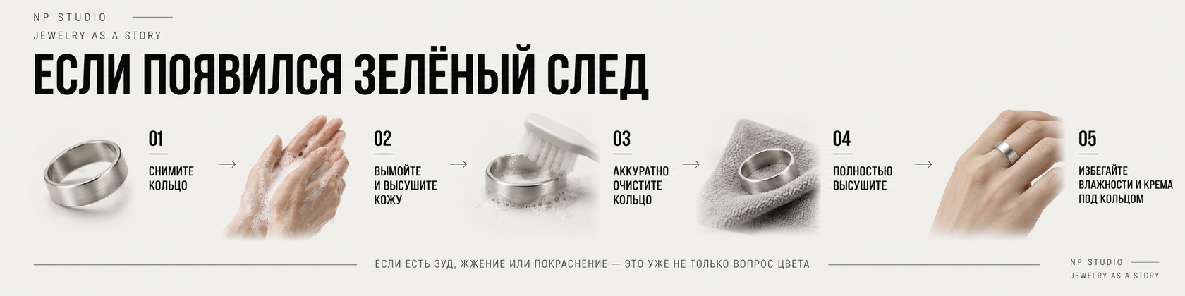 Что делать, если серебряное кольцо оставило зелёный след на коже