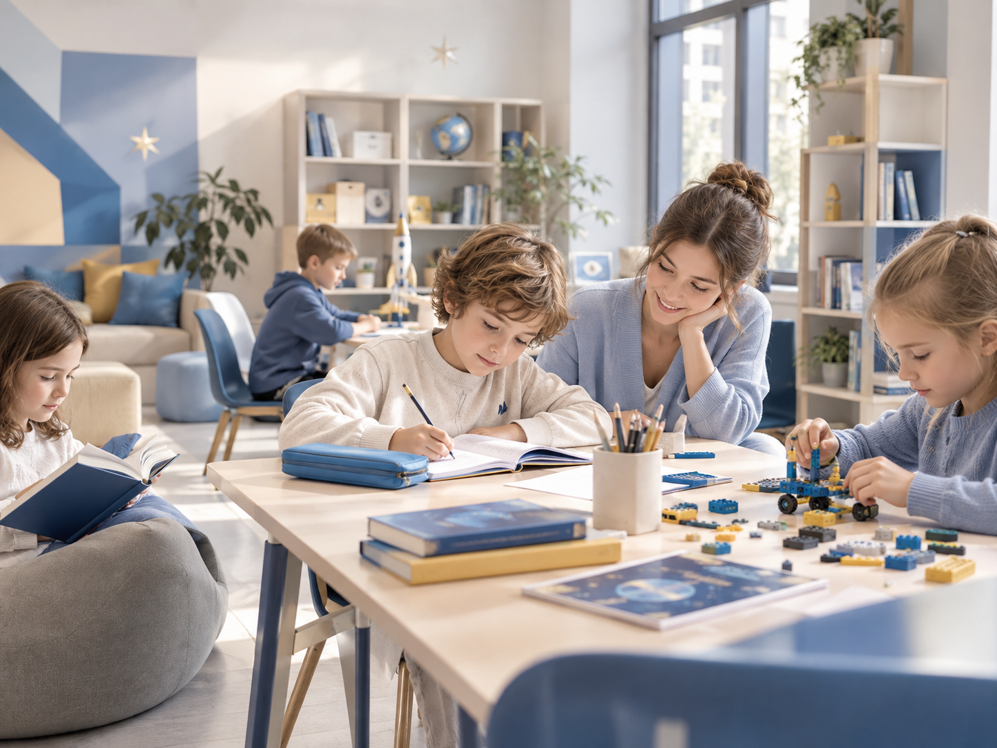 Дети 5-7 лет с педагогом в светлом классе
