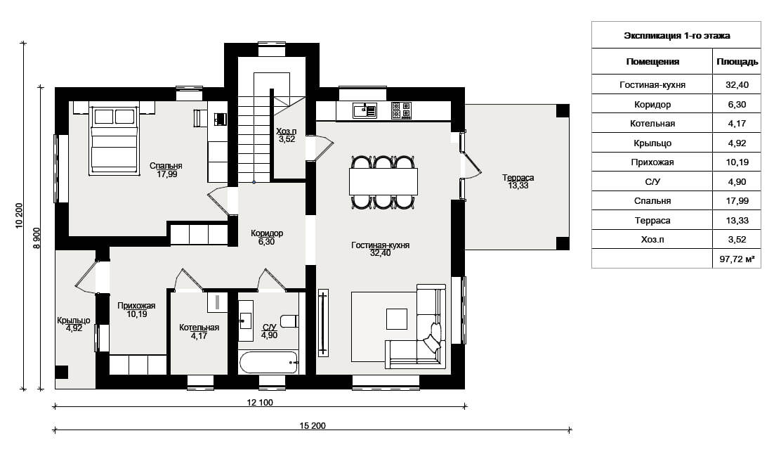 Планировка дома «Преображение», 1 этаж — 160 м²