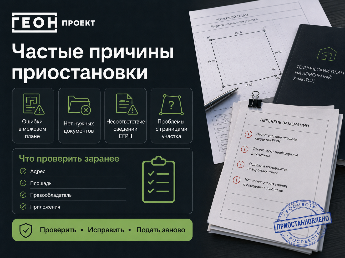 Частые причины приостановки кадастрового учёта Росреестром