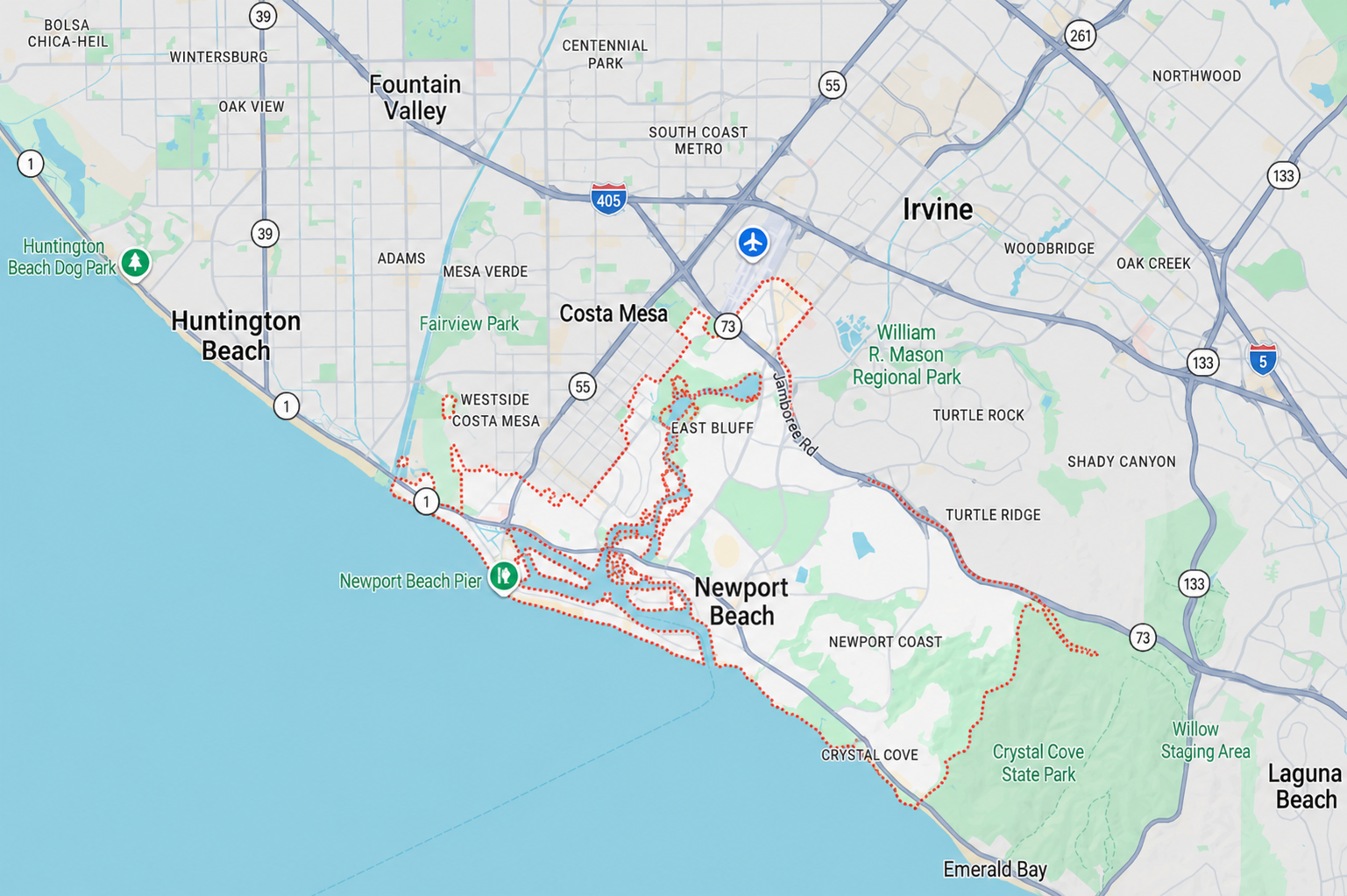 outdoor living pergola Orange County coastal home service area map near Newport Beach
