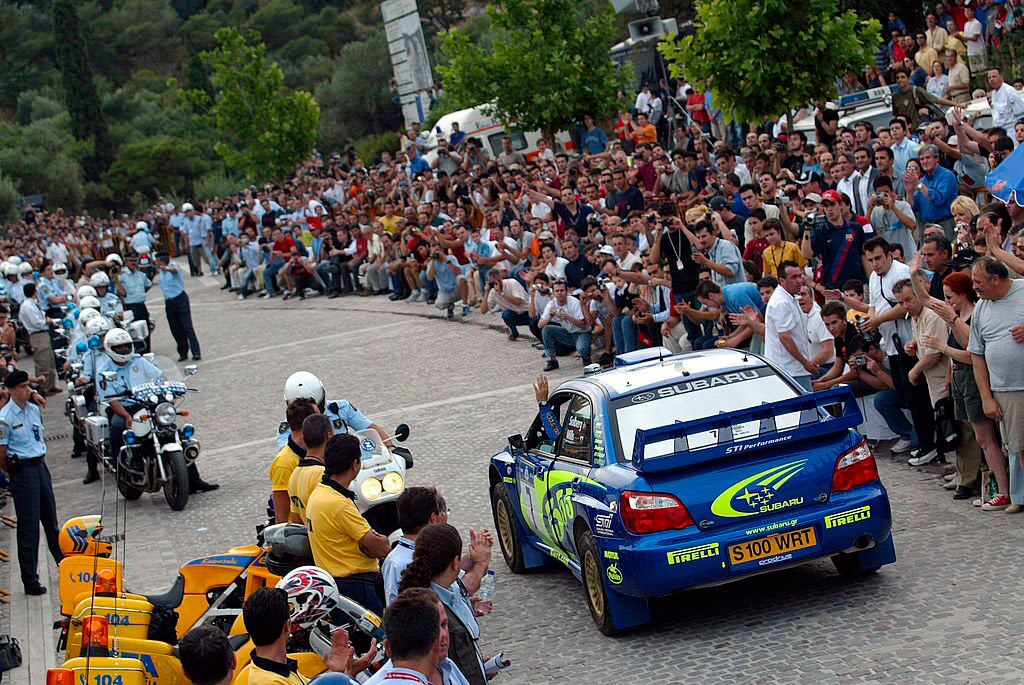 Старт ралли Акрополь 2003: Петтер Сольберг и Фил Миллз, Subaru Impreza S9 WRC '03 (S100 WRT)