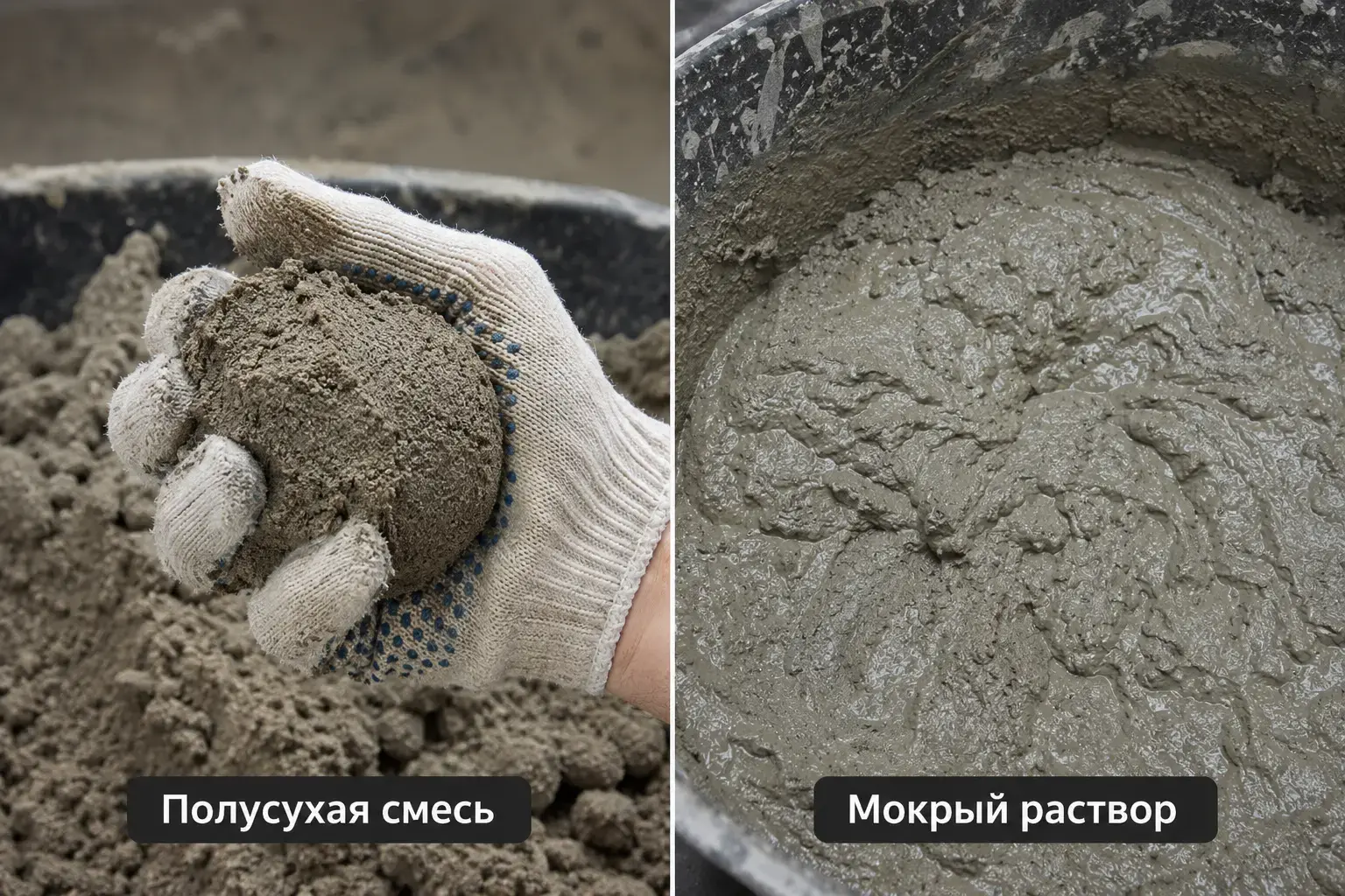 Консистенция полусухого и мокрого раствора для стяжки