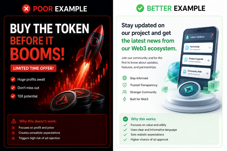 Crypto token ad example: hype-driven 