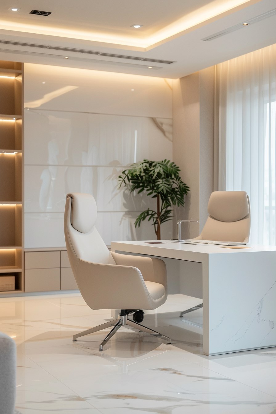 Белый мраморный стол в офисе