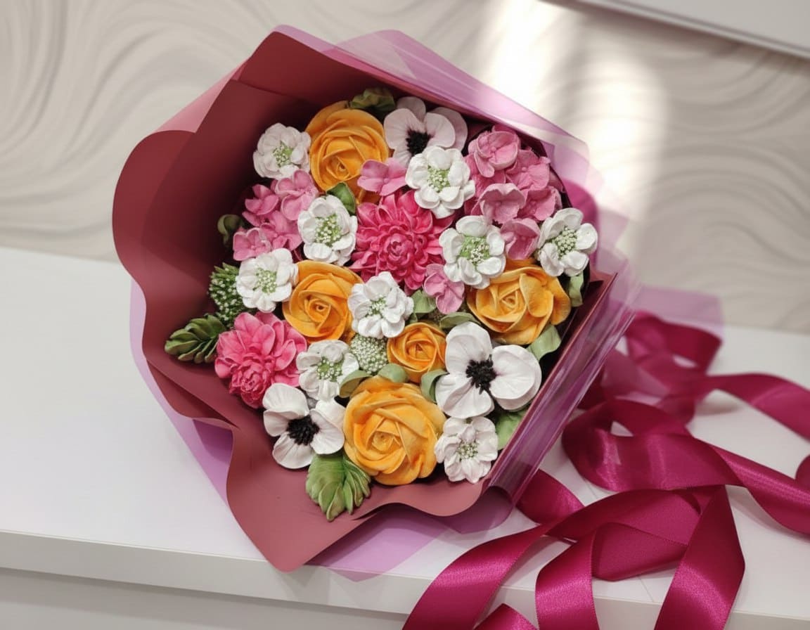 Букет из роз, анемон, георгин, гортензии из зефира VIP №1 2