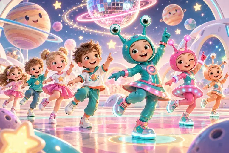 Тематическая иллюстрация к игре Мульти-танец «Космическая дискотека!»