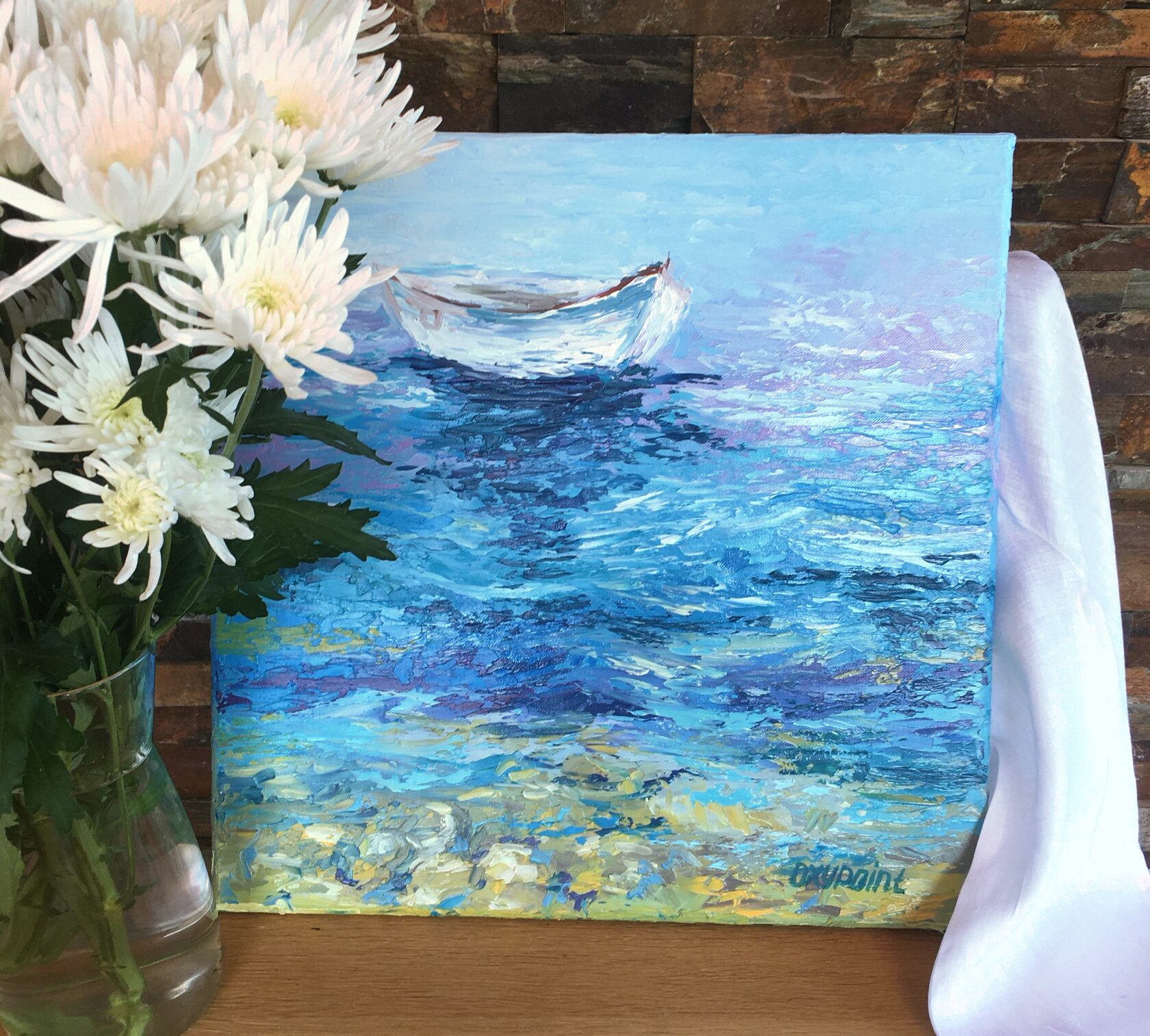 Boat on the sea oil painting