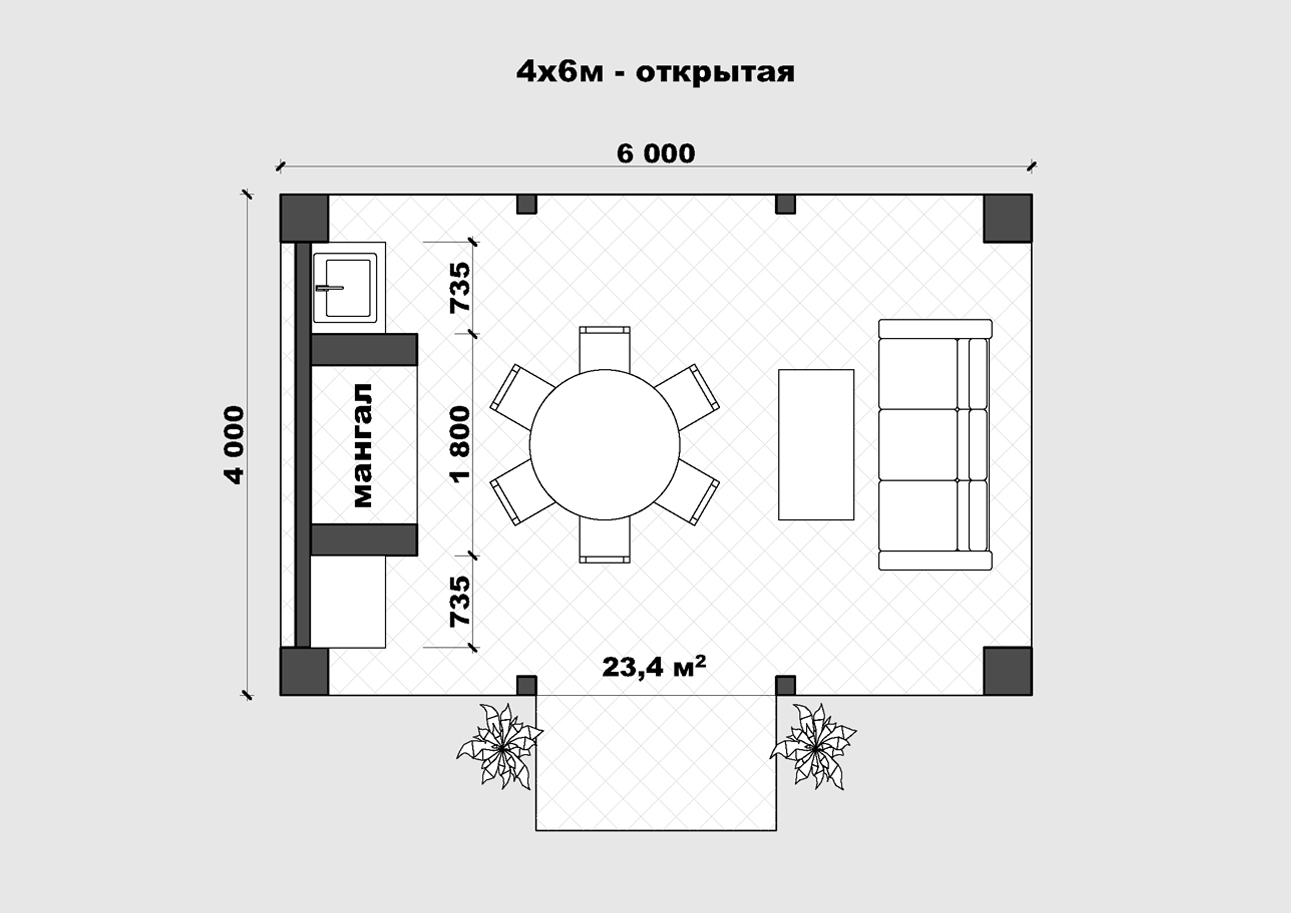 Проект беседки с летней кухней чертежи с размерами