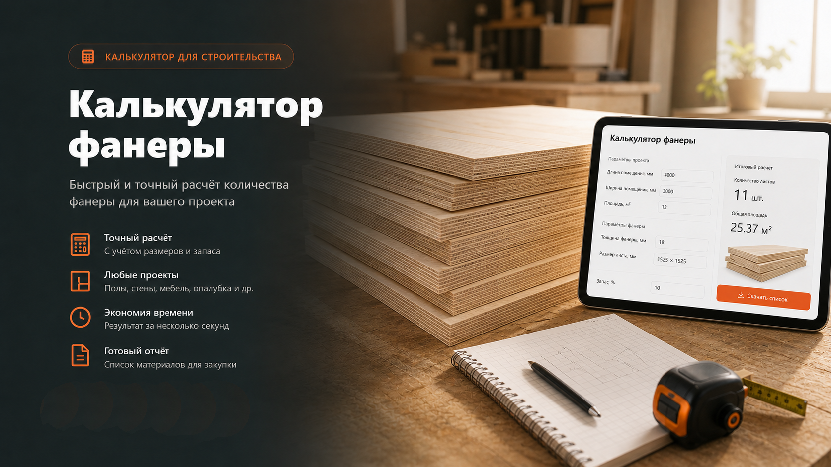 Листы фанеры в стопке