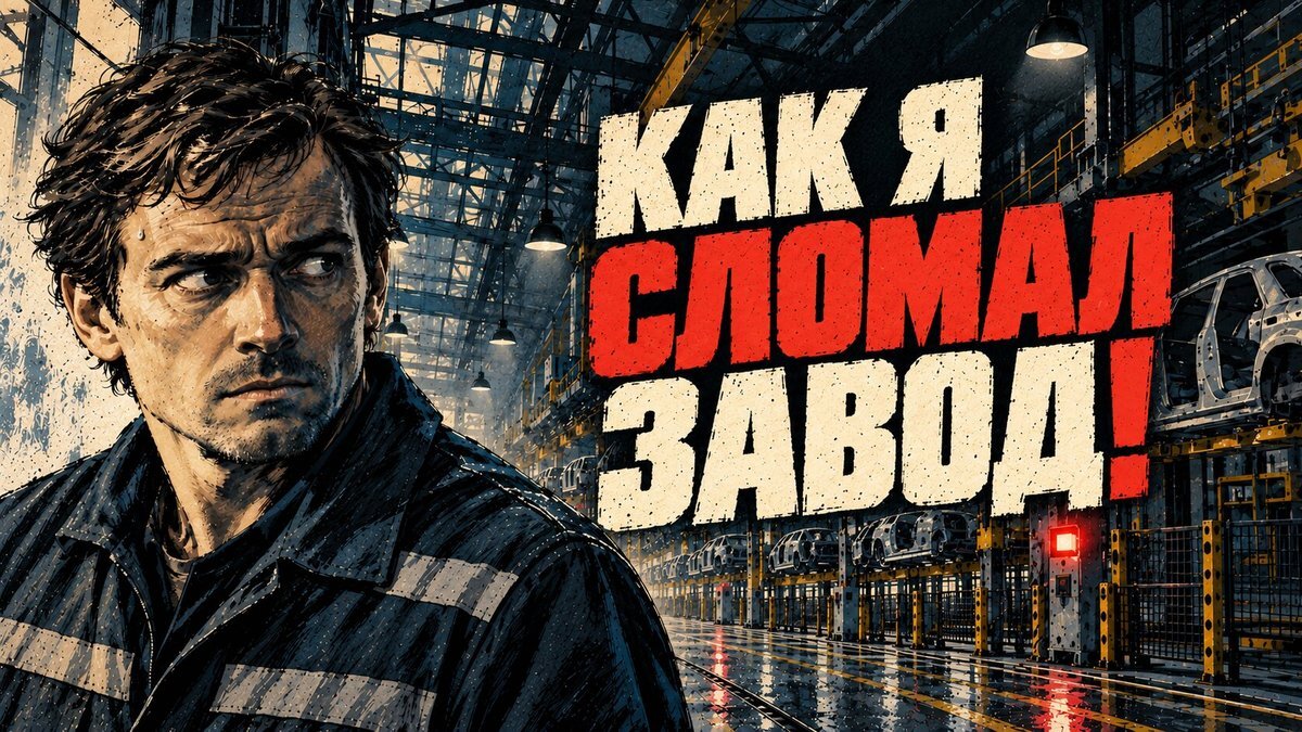 Инженер у остановленной линии; на обложке надпись «КАК Я СЛОМАЛ ЗАВОД!»