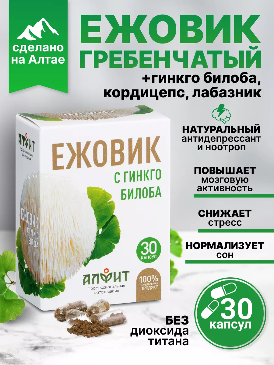 Ежовик гребенчатый с Гинкго билоба и кордицепсом ноотроп