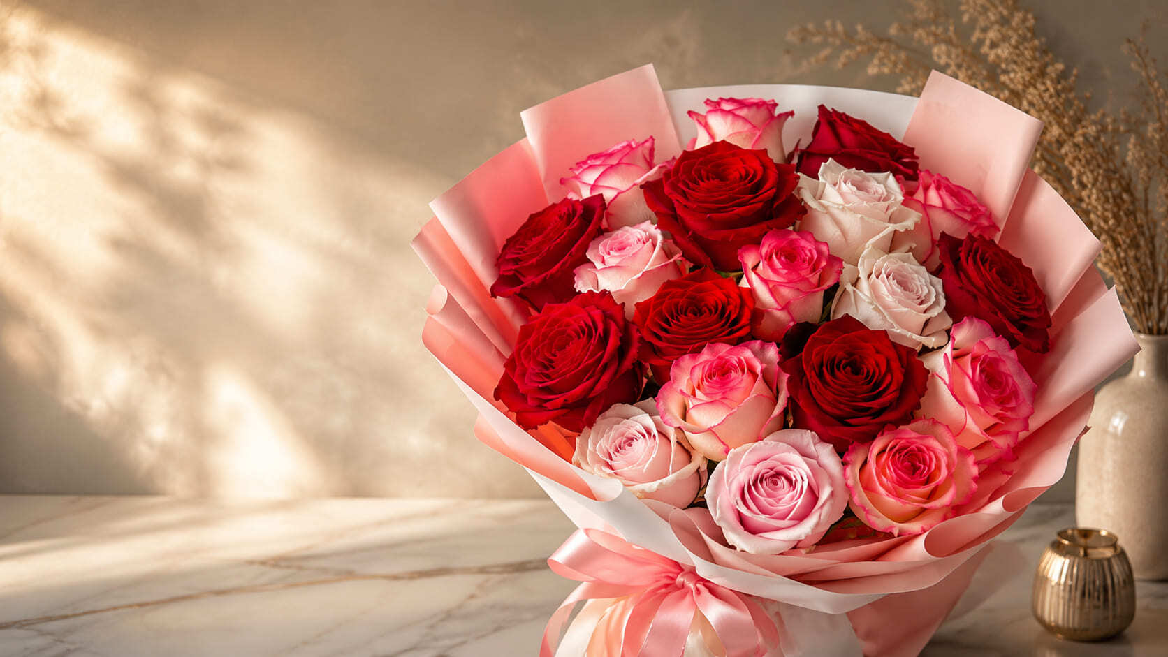 Luxury red and pink rose bouquet to Surprise Your Girlfriend in Rabat