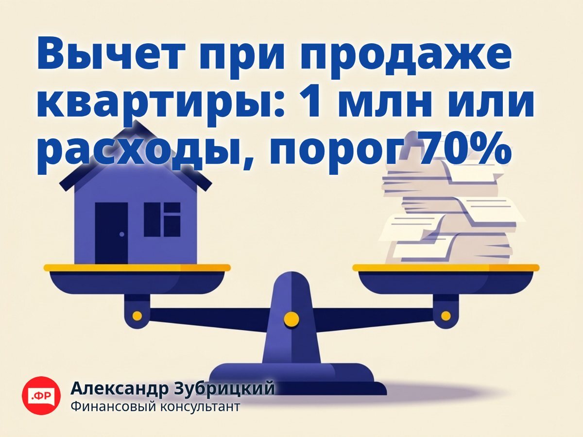 Вычет при продаже квартиры: 1 млн или расходы, порог 70%