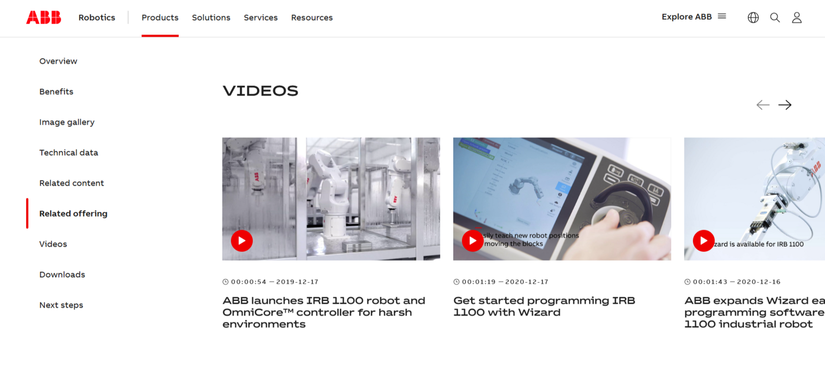 Галерея и видео на странице ABB IRB 1100
