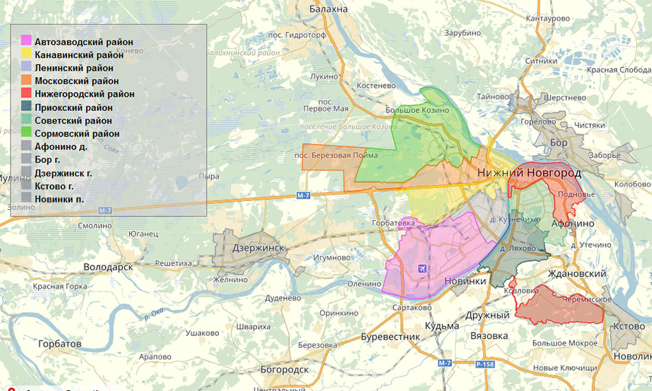 Мы работаем по всем районам Нижнего Новгорода и близлежащим городам