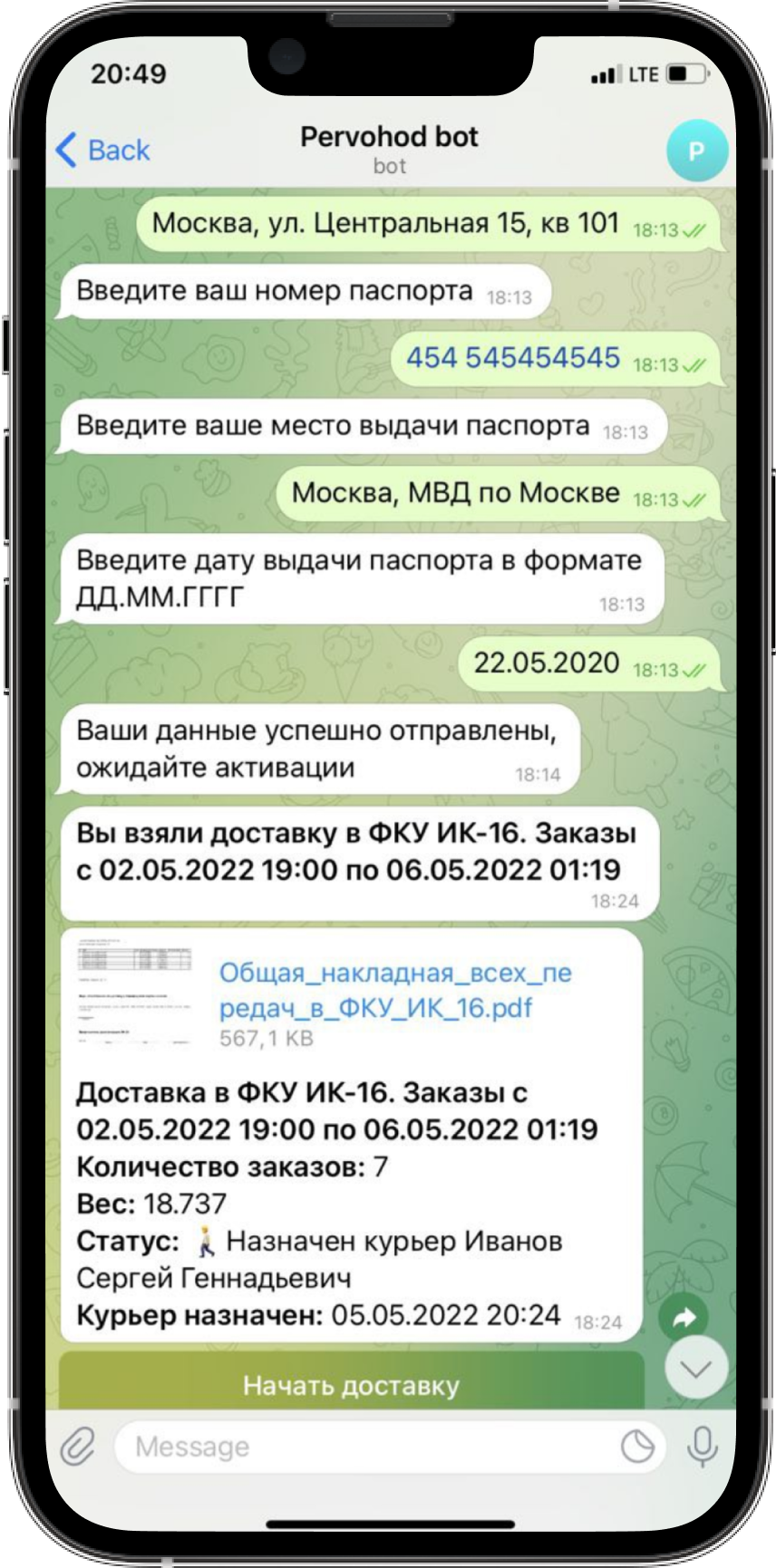 Управление с помощью телеграм бота
