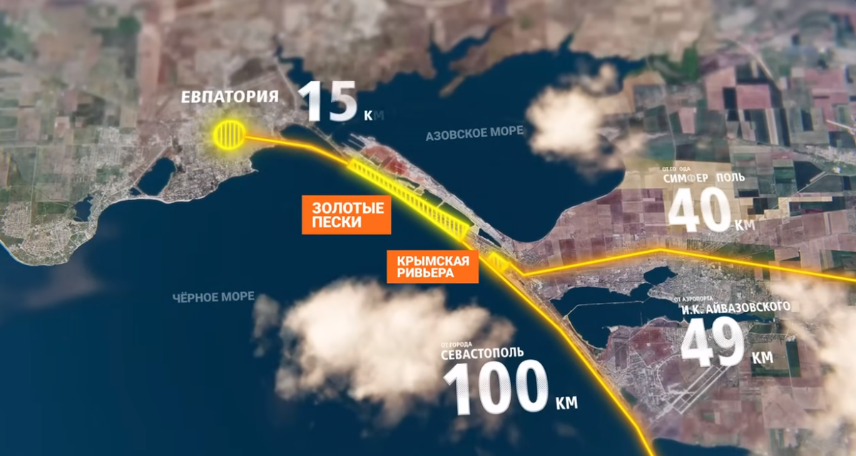 на схеме морские курорты: Новая Анапа и Крымская Ривьера